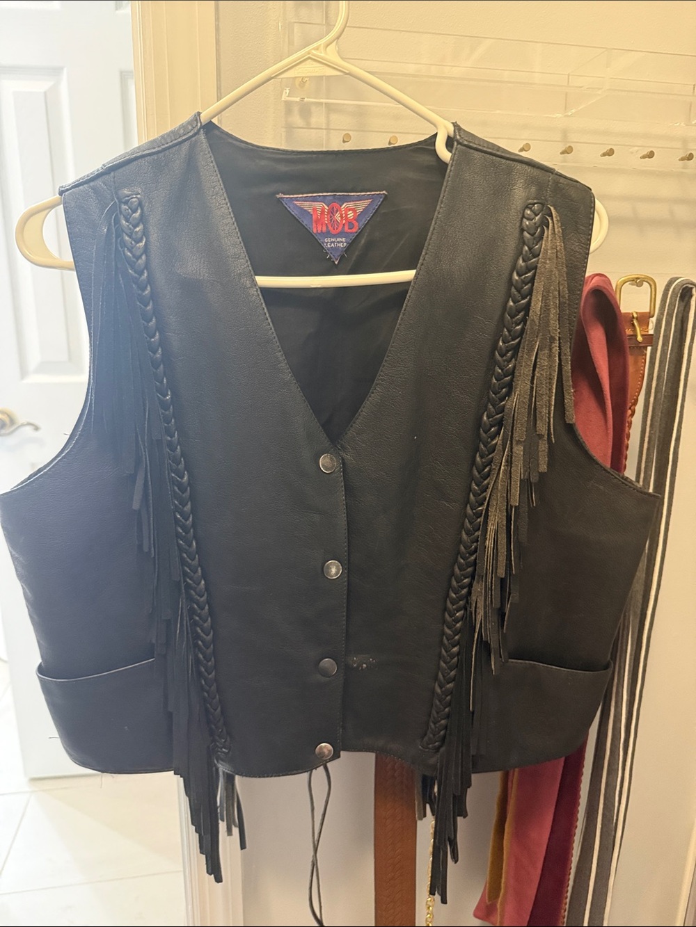MOB Black Leather Fringe Vest Chic